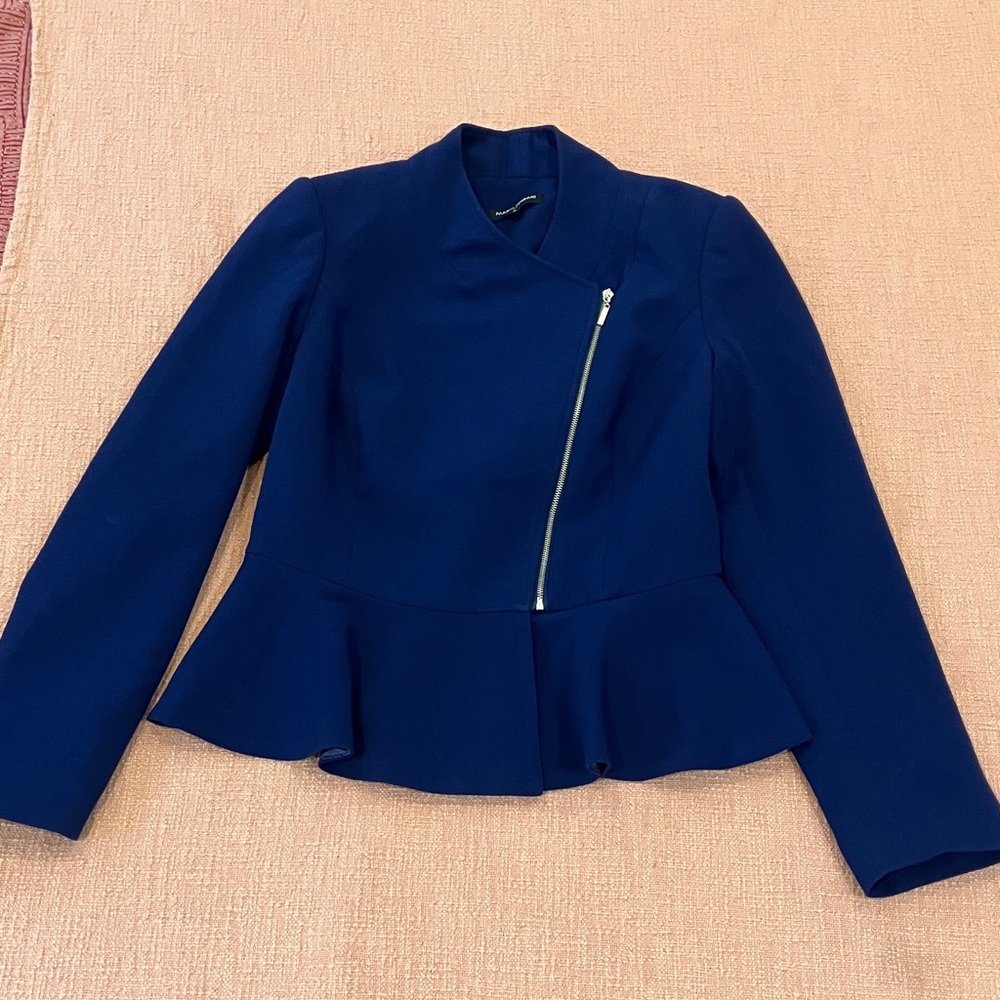 Italian Royal Blue Peplum Zip Up Blazer